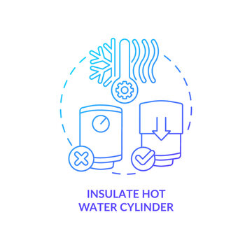 Insulate Hot Water Tank Blue Gradient Concept Icon. Boiler Blanket. Reduce Losing Heat. Saving Energy Abstract Idea Thin Line Illustration. Isolated Outline Drawing. Myriad Pro-Bold Font Used