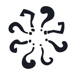 Hand drawn doodle question marks in circle. Doodle marker round ask point. Punctuation marks. Black vector illustration on white background.
