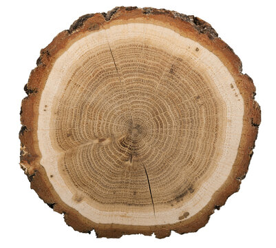 Large circular piece of wood cross-section with colored tree ring