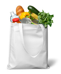Shopping bag with groceries isolated on white background