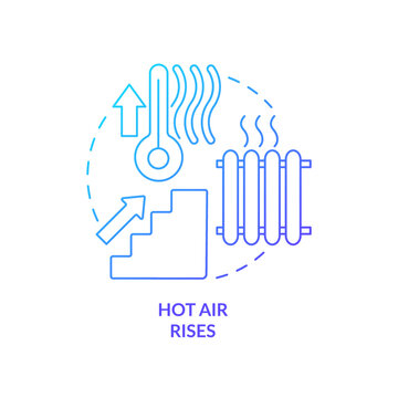 Hot Air Rises Blue Gradient Concept Icon. Living Upstairs During Winter. Stay Warm. Home Climate Abstract Idea Thin Line Illustration. Isolated Outline Drawing. Myriad Pro-Bold Font Used