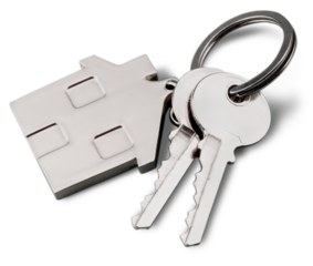 House shaped keychain and keys isolated on white background