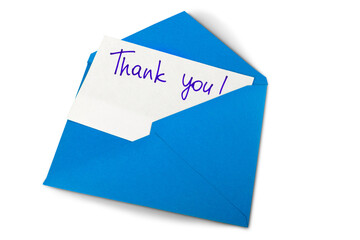 Blank card and envelope with thank you on background