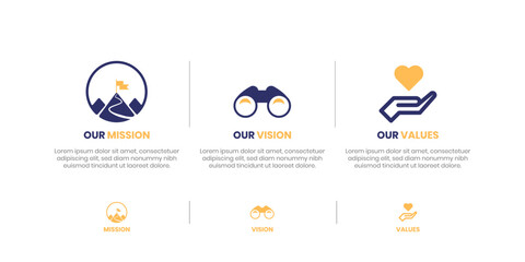 Mission Vision Values infographic Banner template. Company goal infographic design with  Modern flat icon design. vector illustration infographic icon design banner - obrazy, fototapety, plakaty