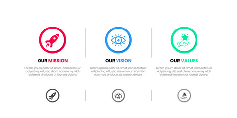 Mission Vision Values infographic Banner template. Company goal infographic design with  Modern flat icon design. vector illustration infographic icon design banner