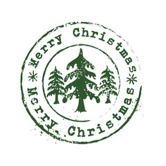 Beautiful grungy Christmas rubber stamp with christmas trees - postal sign vector - 537008045