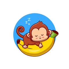 Cute Monkey Sleeping On Banana Cartoon Vector Icon 
Illustration. Animal Nature Icon Concept Isolated Premium 
Vector. Flat Cartoon Style