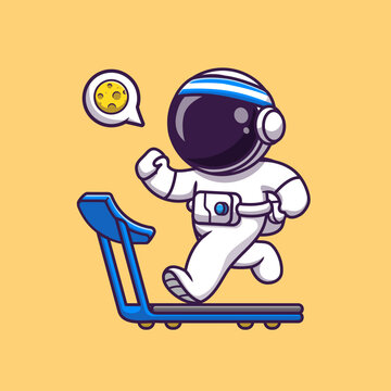 Cute Astronaut Running On Treadmill Cartoon Vector Icon 
Illustration. Science Sport Icon Concept Isolated Premium 
Vector. Flat Cartoon Style
