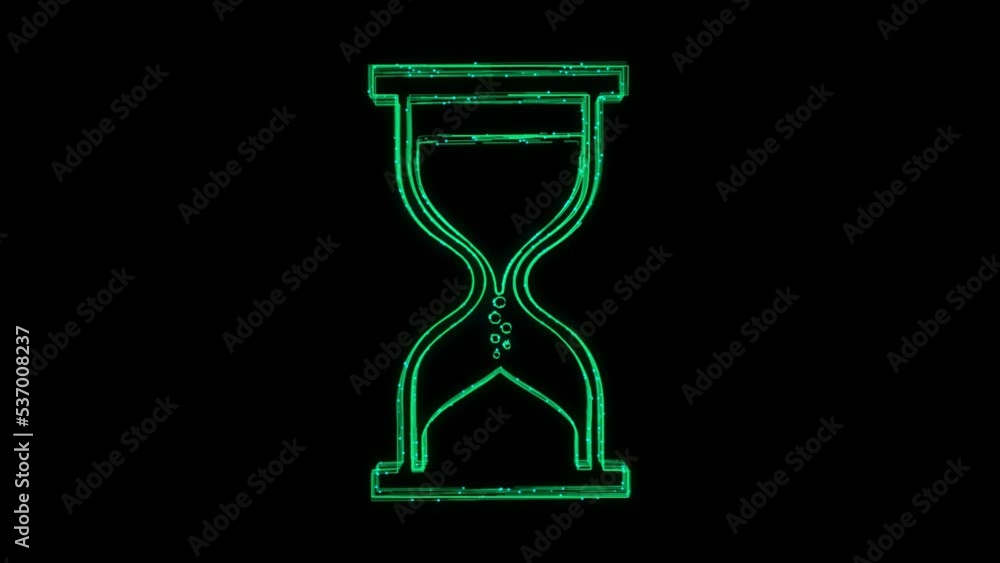 Poster loading hourglass animated icon appearing with lines on black. simplistic hourglass glyph indicator 
