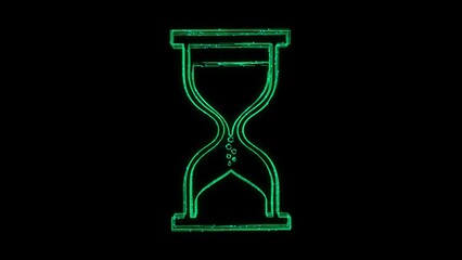 Loading Hourglass Animated Icon appearing with Lines on black. Simplistic hourglass glyph indicator sign, endless time process idea. time management, measuring time sandglass, sand timer or sand clock - Powered by Adobe