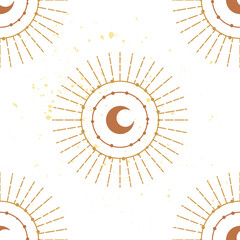 Magic Moon gold astrology. Boho vector illustration.