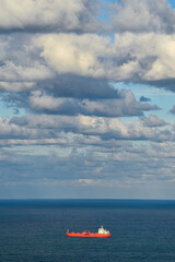 Oil tanker ship on the Mediterranean sea in Algiers city. Global energy crisis.