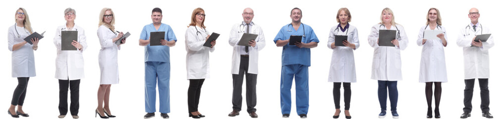 group of doctors in full length isolated on white