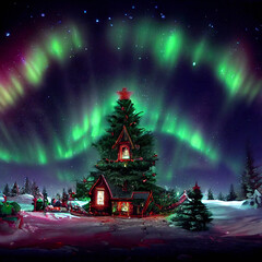 Christmas Snow and Northern Lights
