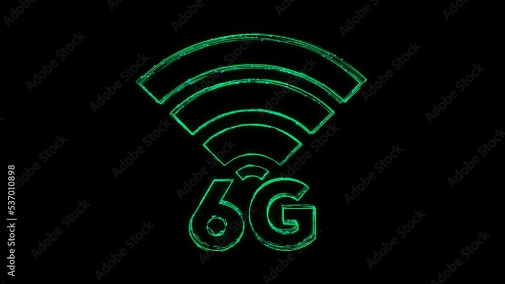 Poster 6g animated icon appearing with lines on black . network wireless systems and internet. the concept 