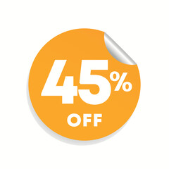 45% off. Sticker for offer, promotion, sales. Vector illustration for pricing in retail advertising campaigns.