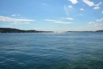 Istanbul city, mosque, bridge, water view, sky and clouds