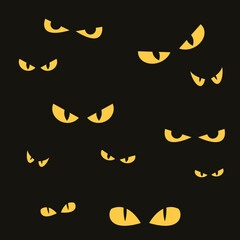 Eyes Set vector illustration, Scary eyes in the dark Halloween, Scary faces in the dark