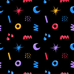 seamless background pattern doodle illustration abstract shape, retro bright hand drawn, Abstract comic background , flat cartoon in children's style