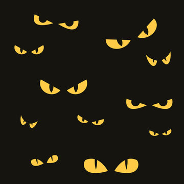 Eyes Set vector illustration, Scary eyes in the dark Halloween, Scary faces in the dark