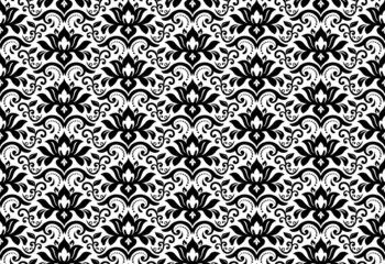 Foto op Plexiglas Floral black and white vector ornament. Seamless abstract classic background with flowers. Pattern with repeating floral elements. Ornament for wallpaper and packaging © Fine Art Studio