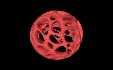 Abstract pink porous round virus cell isolated on black background. Extraterrestrial life form. 3d rendering illustration