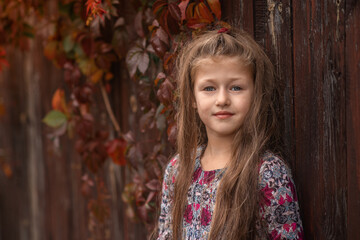 portrait of a little girl in autumn park 