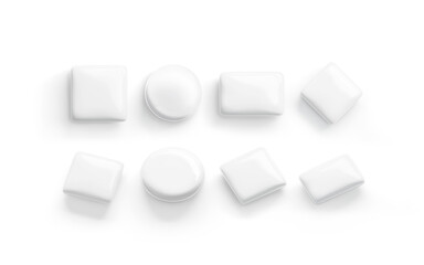 Blank white badge mockup, different shape, top and side view
