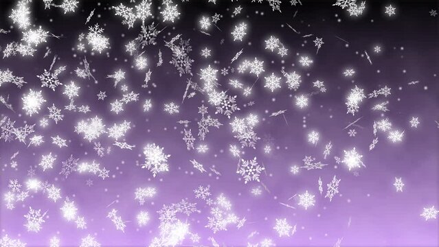 雪の結晶 大 舞う 吹雪 左 旋風 【背景 グラデーション 黒 うす紫 冷気】
