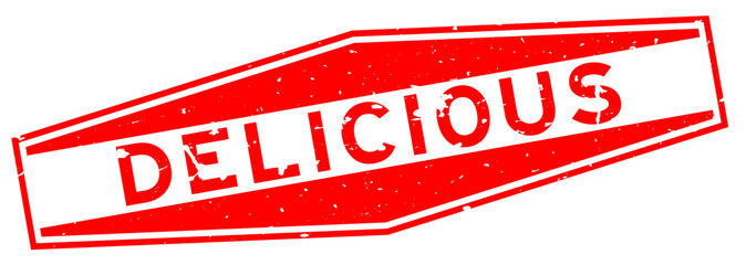 Grunge red delicious word hexagon rubber seal stamp on white background