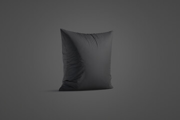 Blank black square pillow mockup stand, dark background