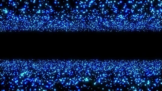 4K Bokeh lights. Glowing particles. Floating defocused light particle. Isolated on black background. Blue color. Xmas backdrop. 2023 New Year. Motion graphics.