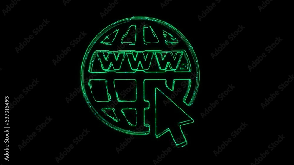 Aufkleber www globe animated icon appearing with lines on black background. www, world wide web. network conce