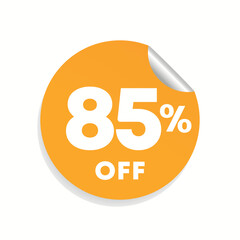 85% off. Sticker for offer, promotion, sales. Vector illustration for pricing in retail advertising campaigns.
