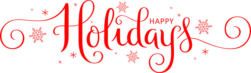 HAPPY HOLIDAYS red brush lettering on transparent background