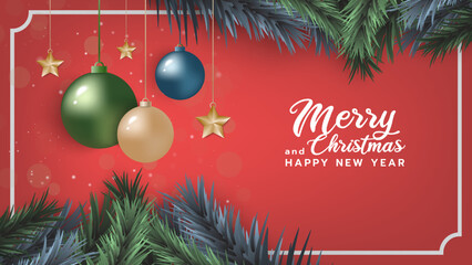 Christmas and Happy New Year banner.Background Xmas design.festive decorative objects.Christmas poster, holiday banner, flyer, stylish brochure, greeting card.