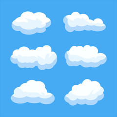 Set of cartoon clouds. Cute clouds vector on blue background. Beautiful Cloud in cartoon style. vector eps10