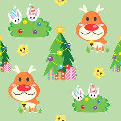 Fototapeta na wymiar Christmas seamless pattern, colorful seamless, gift, cookies, reindeer, mini stars