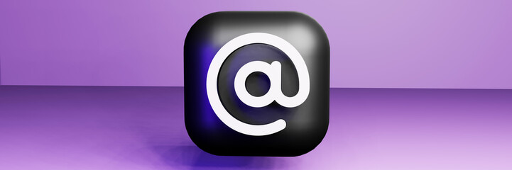 3d @ symbol in projected cube with soft and smooth gradient light shades