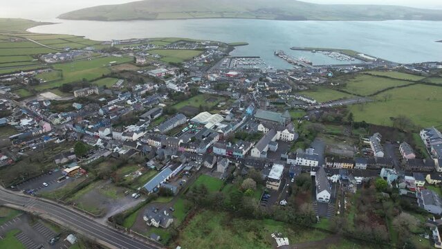 4K aerial of the town of Dingle, on the Dingle Peninsula, County Kerry, Ireland, 2022