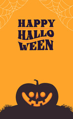 Halloween vertical banner with copy space. Carved Pumpkins Jack O Lantern design. Cute spooky design with fun elements.