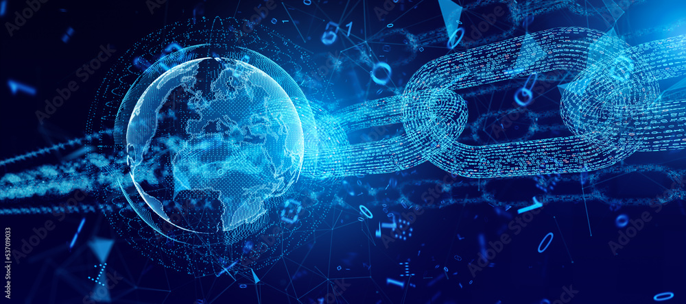 Poster block chain concept - chain consists of network connections.block chain.crypto currency,cryptocurren