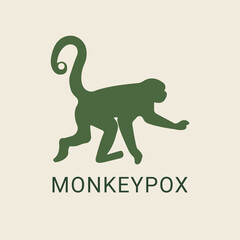 Monkey pox, monkey pox virus, green silhouette of a monkey