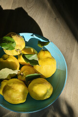 Basket With Freshly Harvested Quinces Cydonia Oblonga