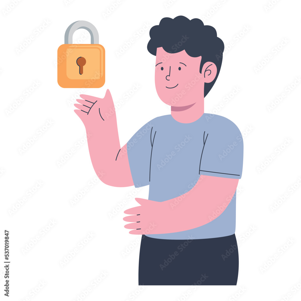Poster man with secure padlock