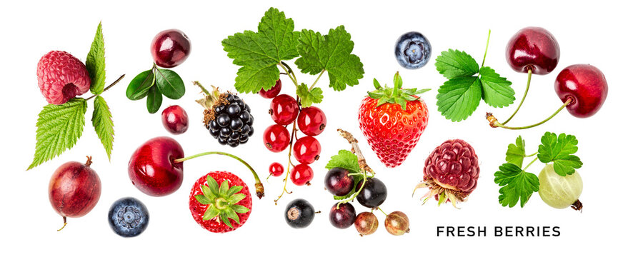 Different berries set. PNG with transparent background. Flat lay.
