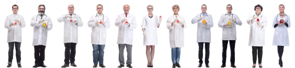 Fototapeta premium laboratory assistant holding a flask with liquid isolated