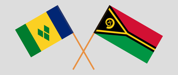 Crossed flags of Saint Vincent and the Grenadines and Vanuatu. Official colors. Correct proportion