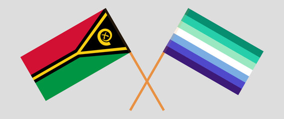 Crossed flags of Vanuatu and gay men pride. Official colors. Correct proportion