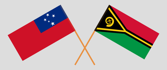 Crossed flags of Samoa and Vanuatu. Official colors. Correct proportion